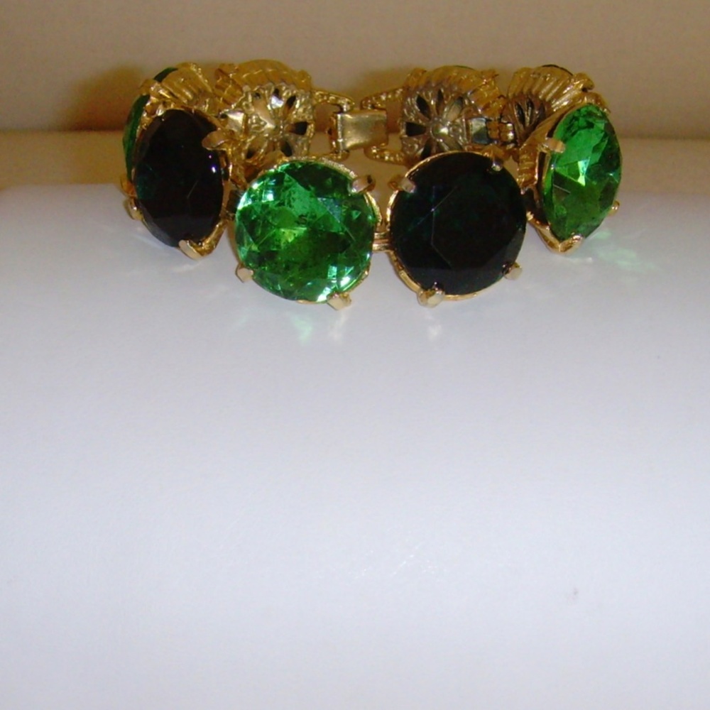 Gold-Toned and Green Glass Bracelet